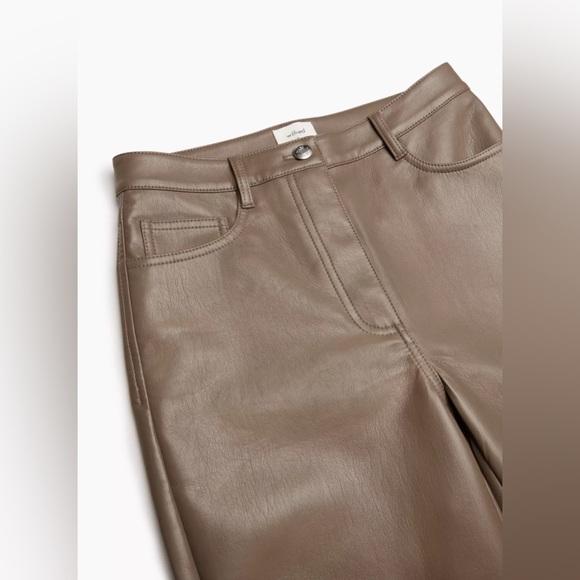 NWT Aritzia Wilfred Melina Vegan Leather Cropped Ankle Pants - Shitake - Size 2 - Picture 5 of 8